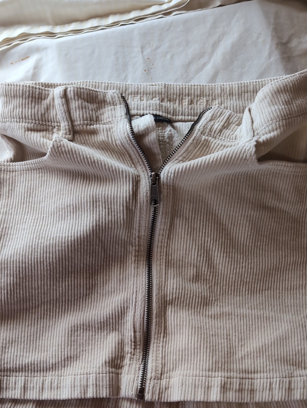 American Eagle Outfitters Cream Corduroy Zip-Front Skirt